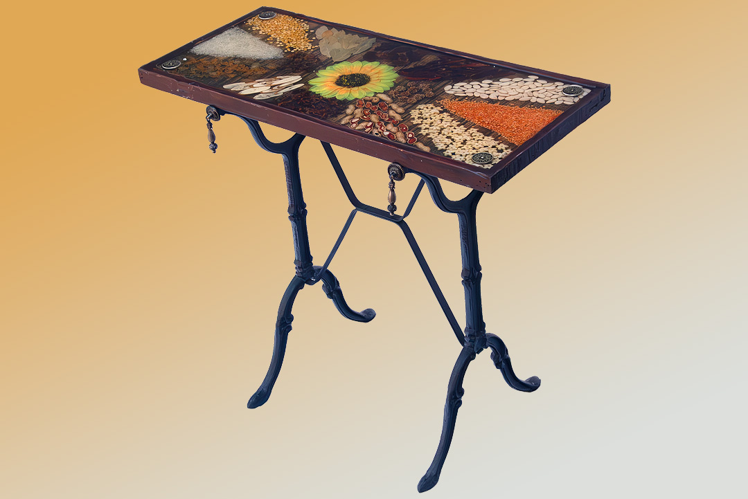 Mesa de semillas y alimentos